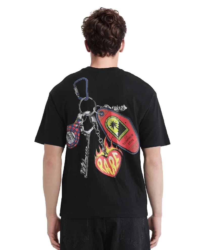 Men's Black Casual Printed Oversized Fit Tshirt