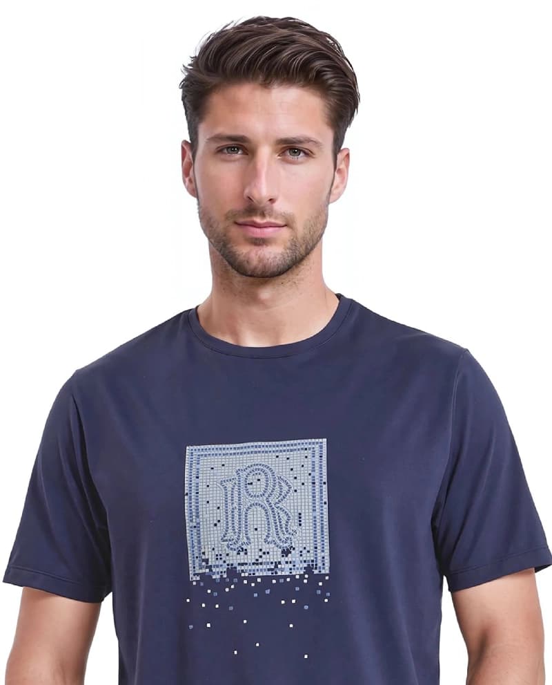 Men's Navy Casual Printed Regular Fit Tshirt