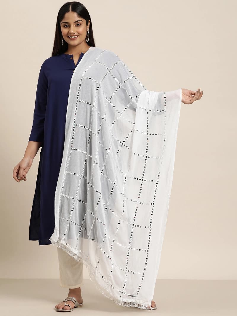 Women's White Festive Solid Dupatta
