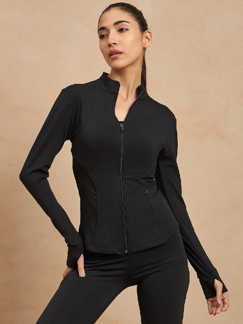 Women's Black Casual Solid Regular Fit Jacket