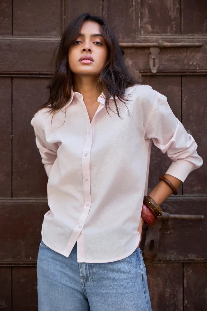 Women's Pink Casual Solid Regular Fit Shirt