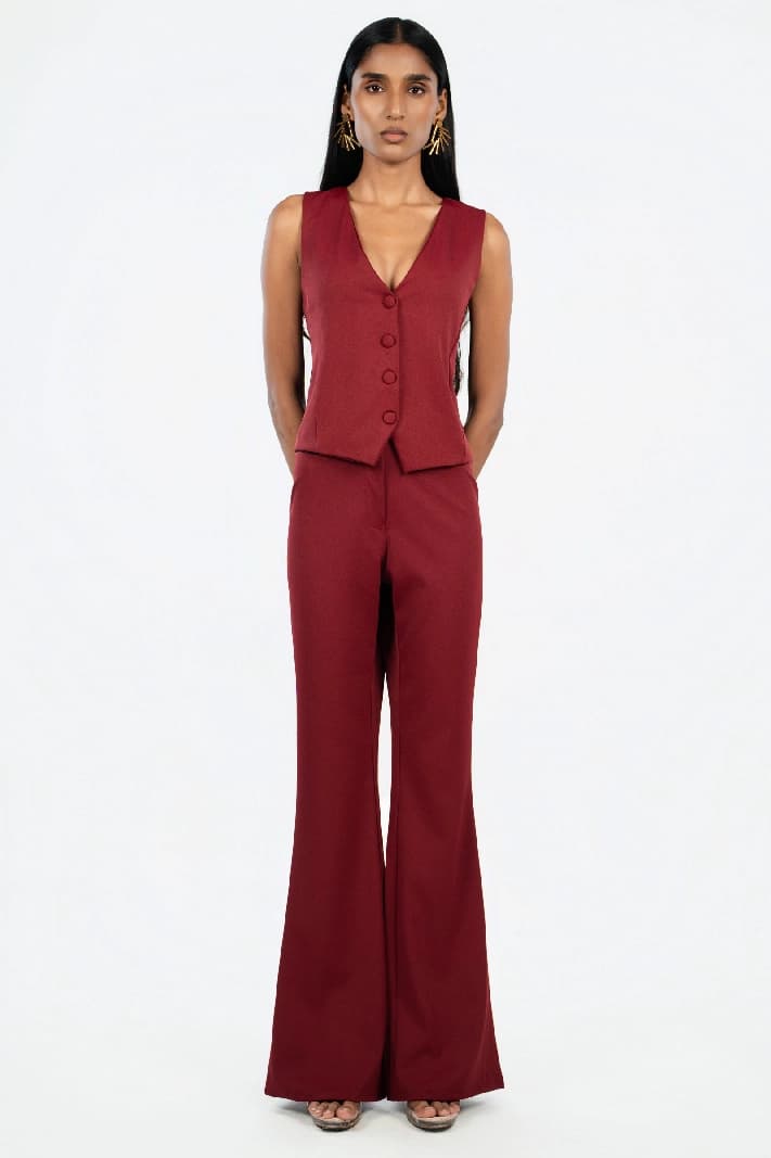 Women's Red Casual Solid Regular Fit Trouser