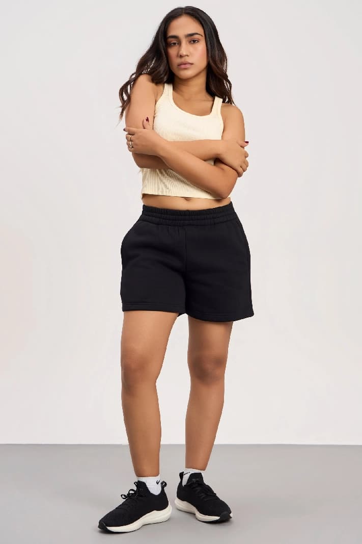 Women's Black Casual Solid Regular Fit Short