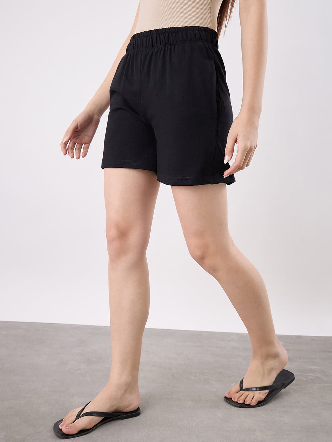 Women's Black Casual Solid Regular Fit Short