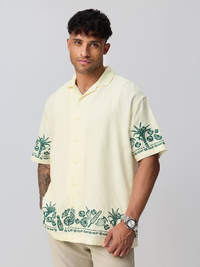 Men's Off White Casual Oversized Fit Shirt