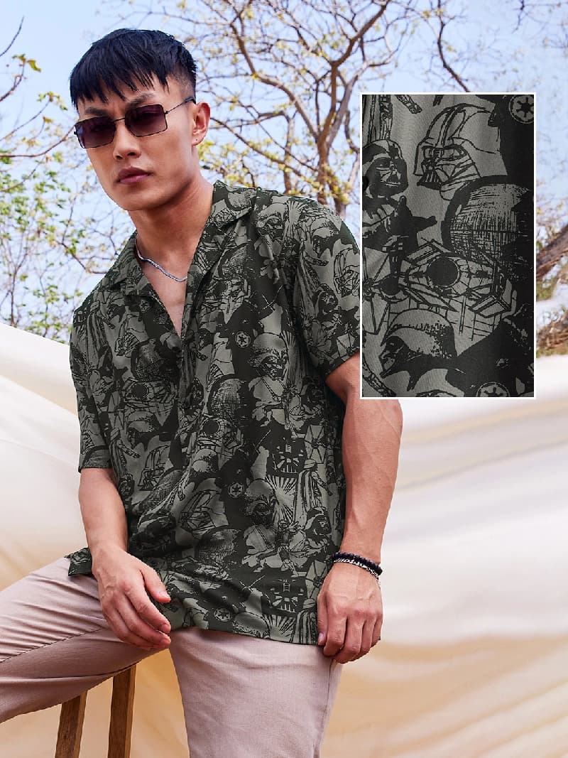 Men's Grey Casual Printed Regular Fit Shirt