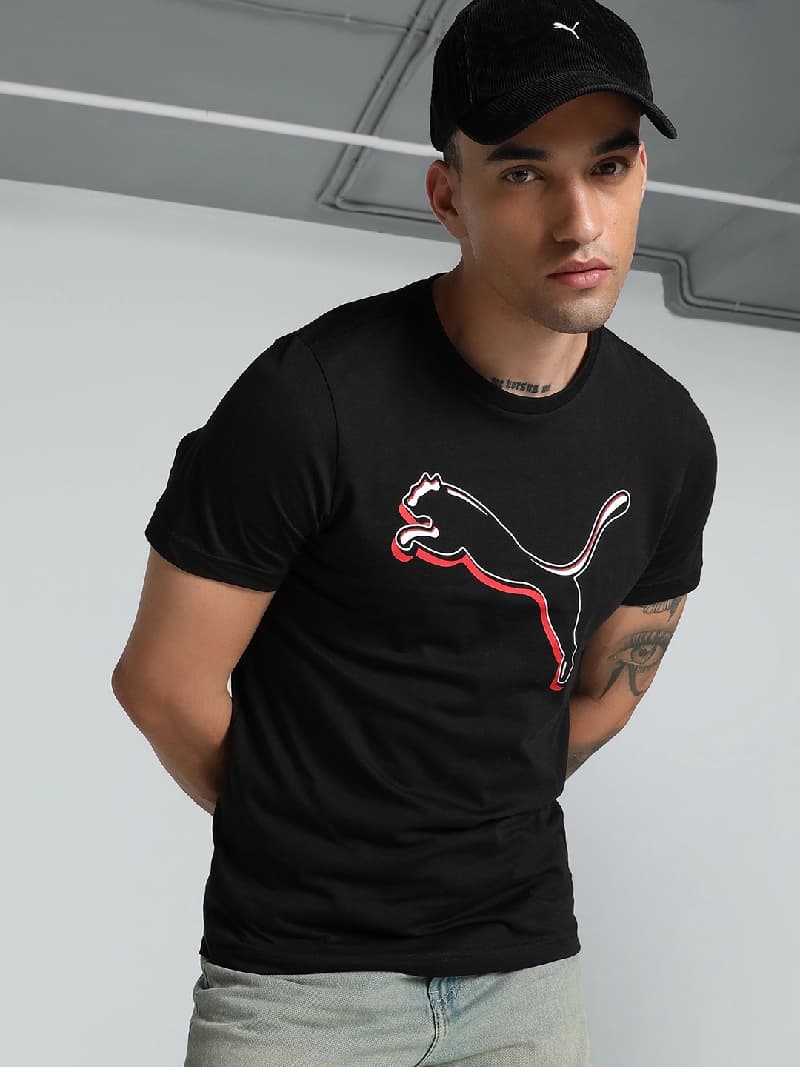 Men's Black Casual Graphic Slim Fit Tshirt