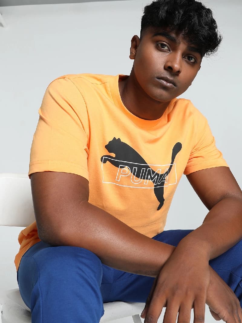 Men's Orange Casual Graphic Regular Fit Tshirt