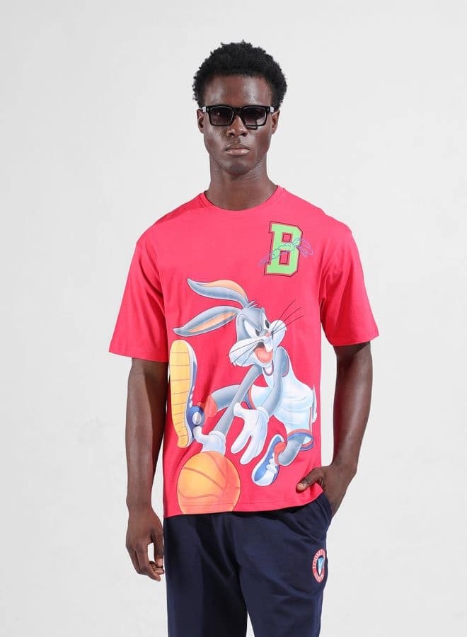 Men's Pink Casual Printed Boxy Fit Tshirt