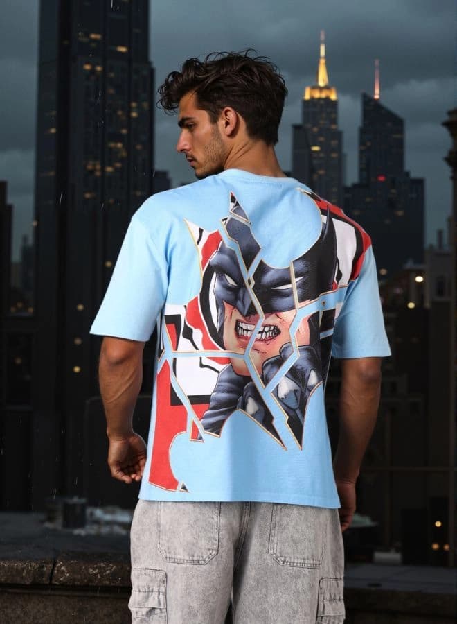 Men's Blue Casual Printed Boxy Fit Tshirt