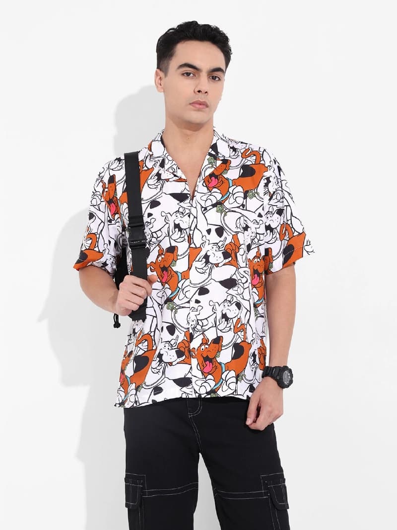 Men's White Casual Printed Regular Fit Shirt