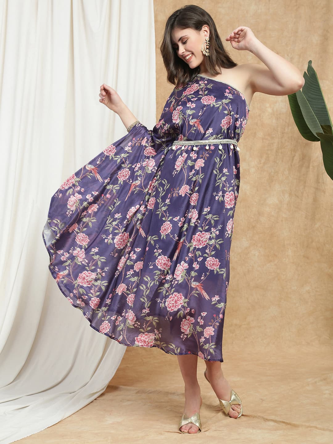 Women's Purple Casual Floral Regular Fit Dress