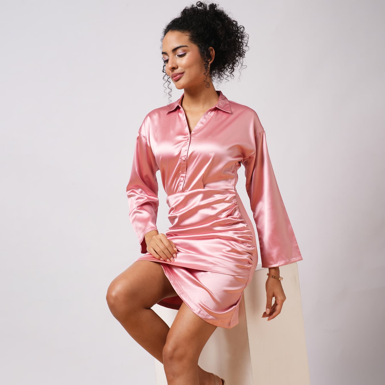 Women's Pink Party Solid Dress