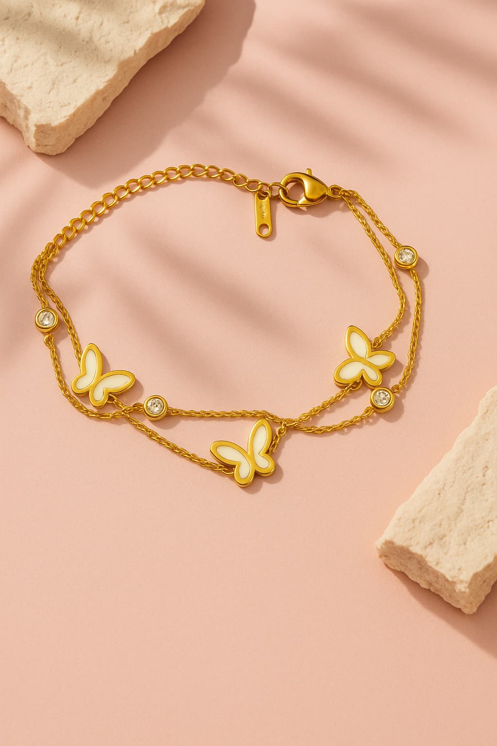 Women's Gold Finish Double Layer Butterfly Bracelet