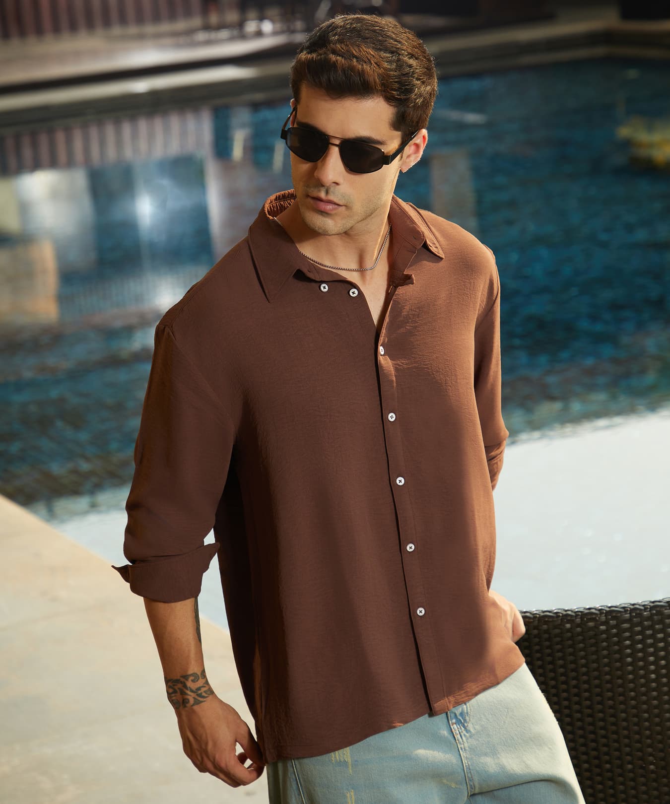 Men's Brown Casual Solid Regular Fit Shirt