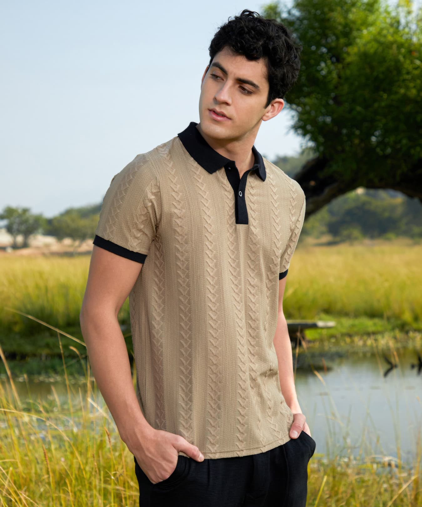 Men's Multicolor Casual Textured Regular Fit Tshirt