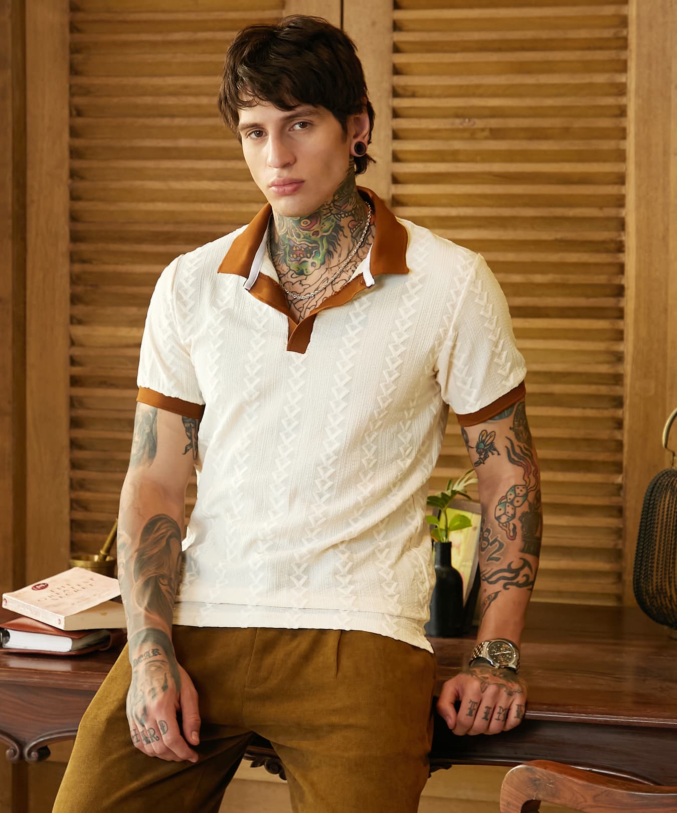 Men's Multicolor Casual Textured Regular Fit Tshirt