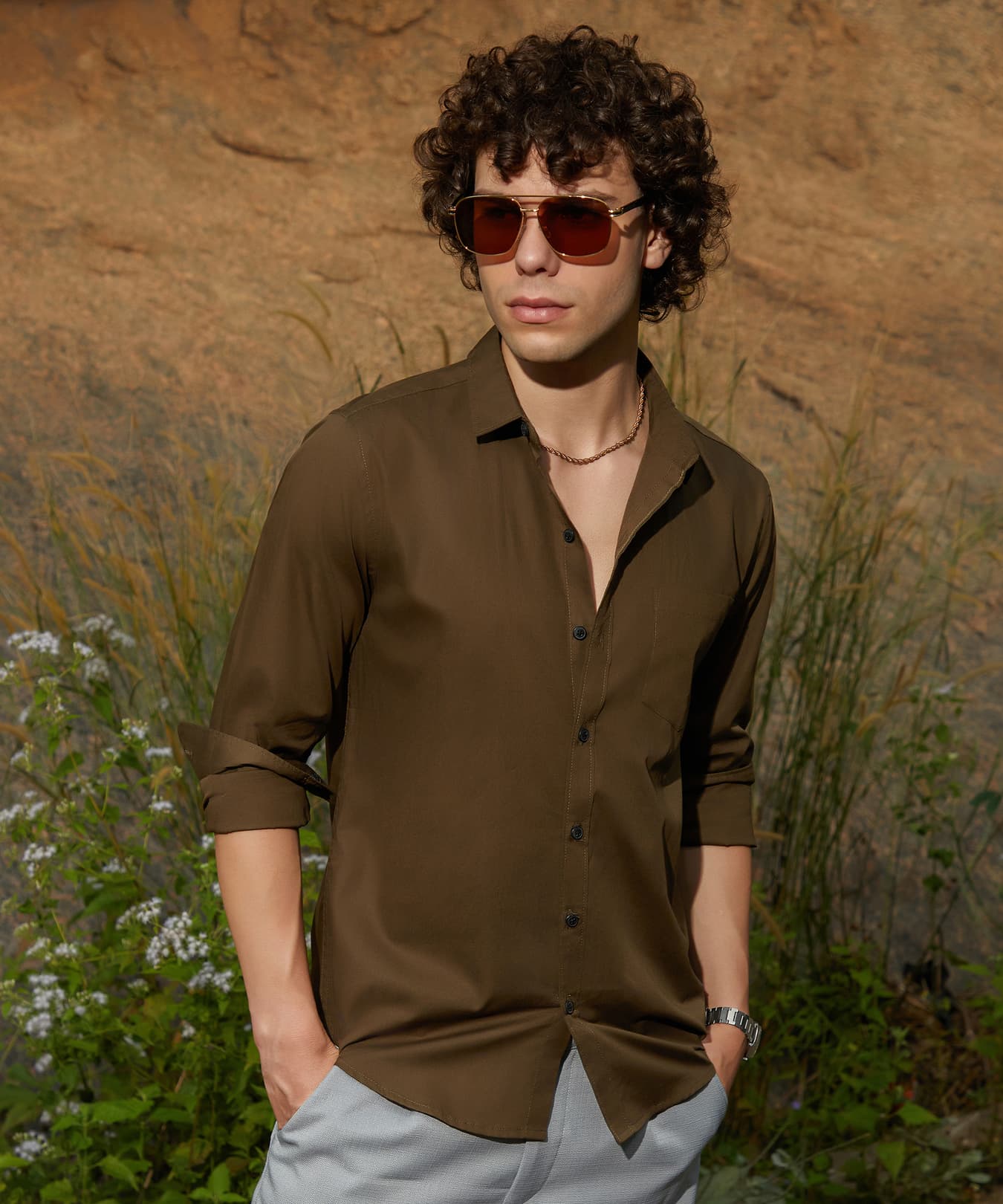 Men's Green Casual Solid Regular Fit Shirt
