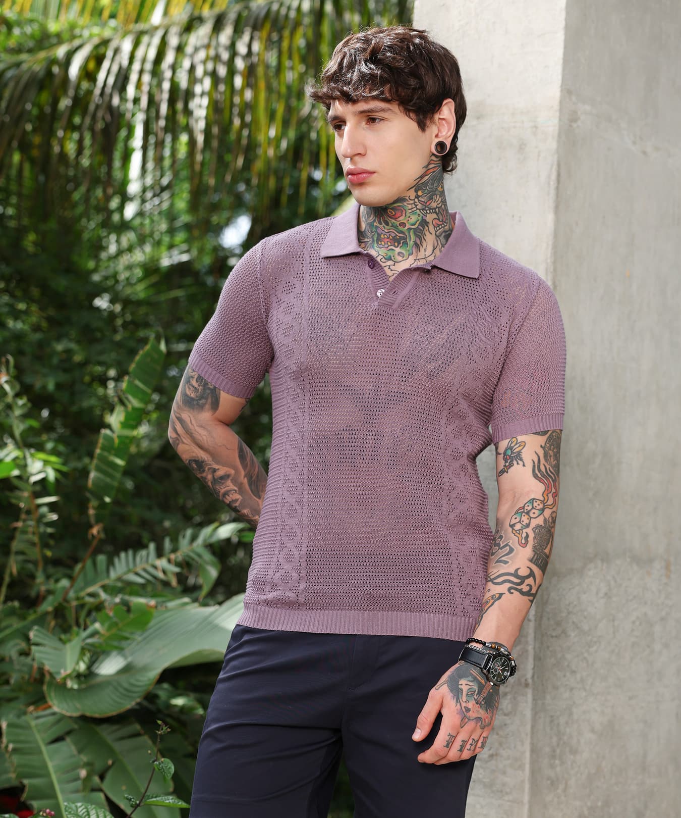 Men's Purple Casual Solid Regular Fit Tshirt