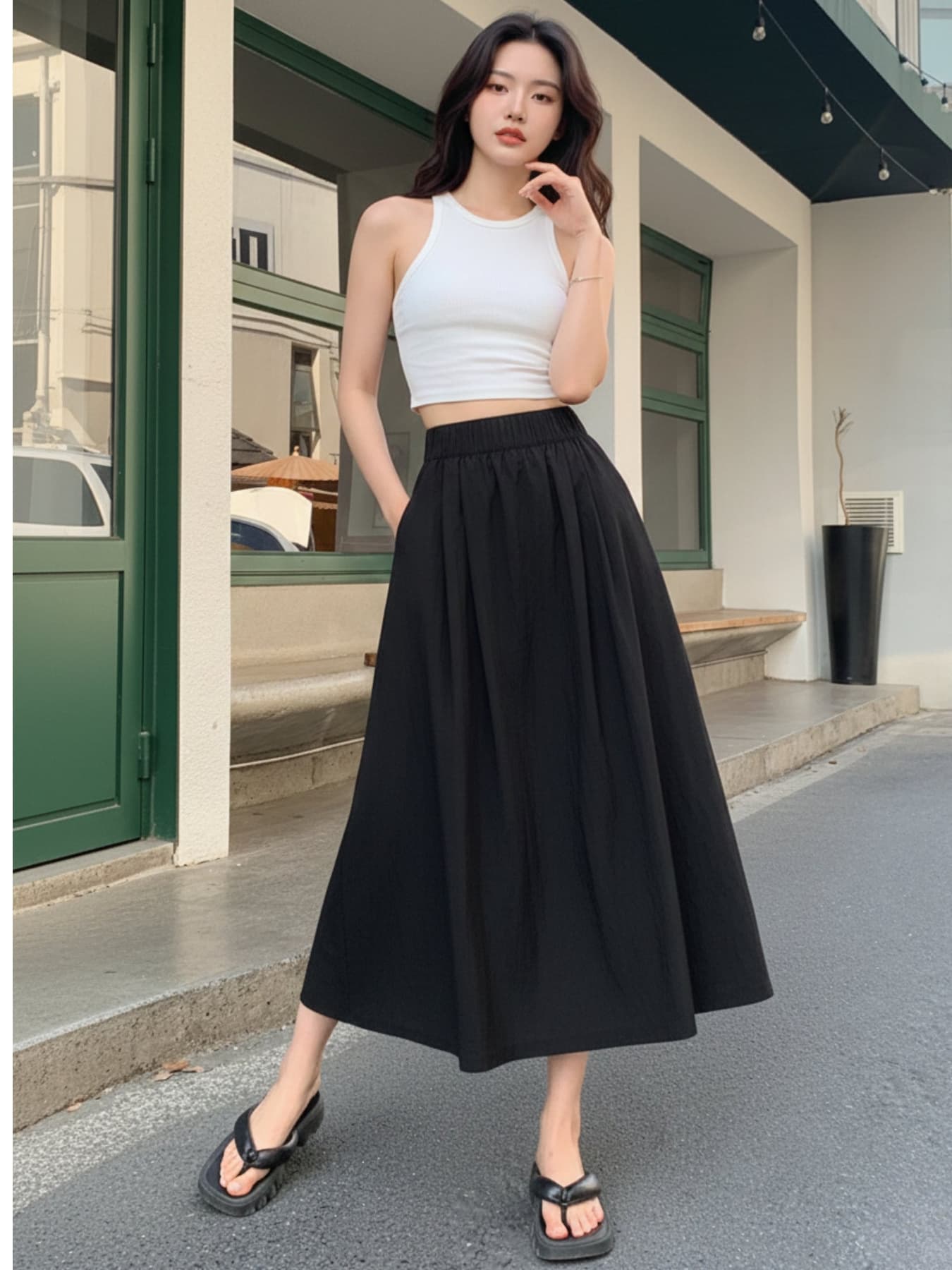 Women's Black Casual Flared Skirt