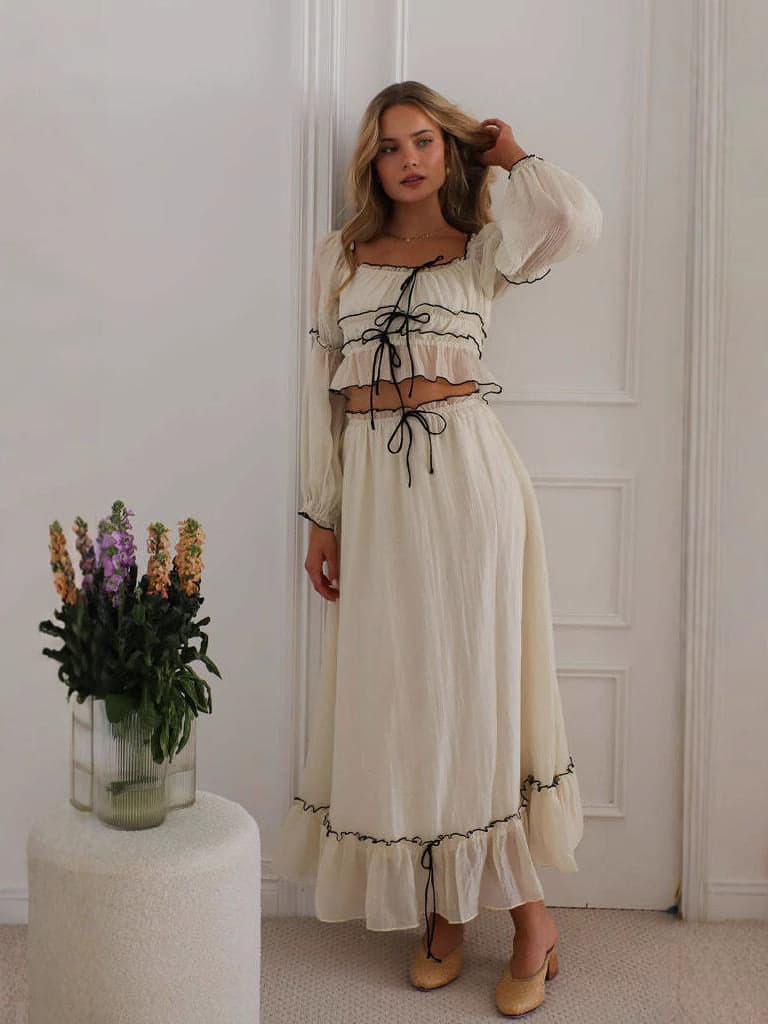 Women's Cream Off-Shoulder Top And Skirt Co-Ord Set