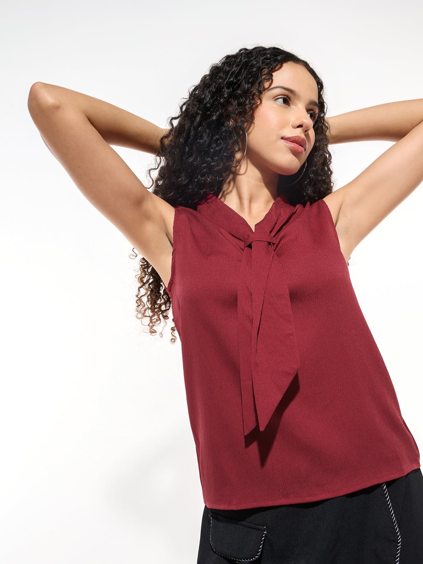 Women's Red Front Knot Detail Top