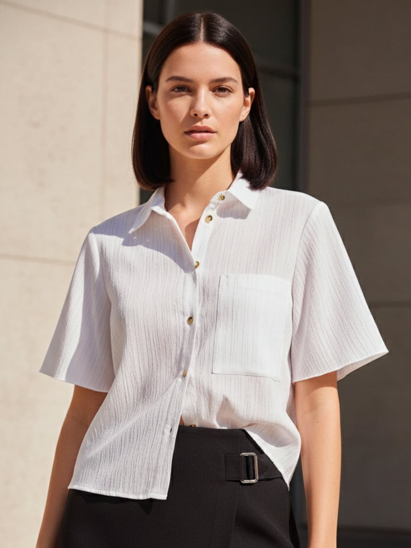 Women's White Textured Boxy Shirt