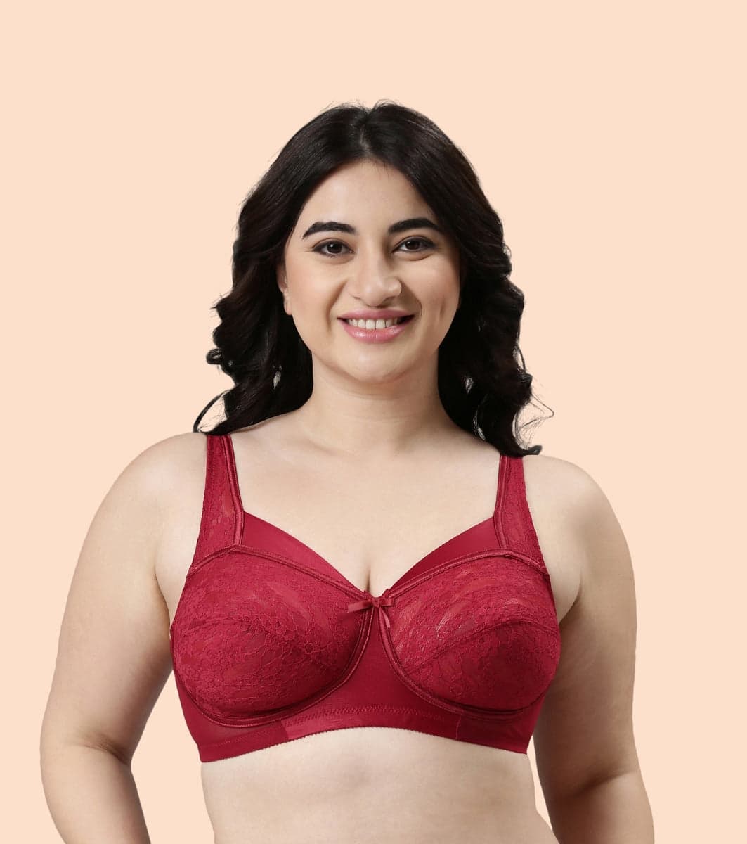 Women's Brown Full Support Classic Lace Lift Non Padded Wirefree Bra