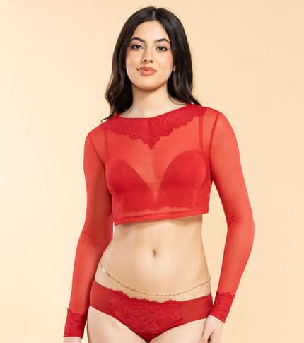 Women's Red Elegant Eyelash Lace And String Detailing For Chic Style Low Rise Bikini