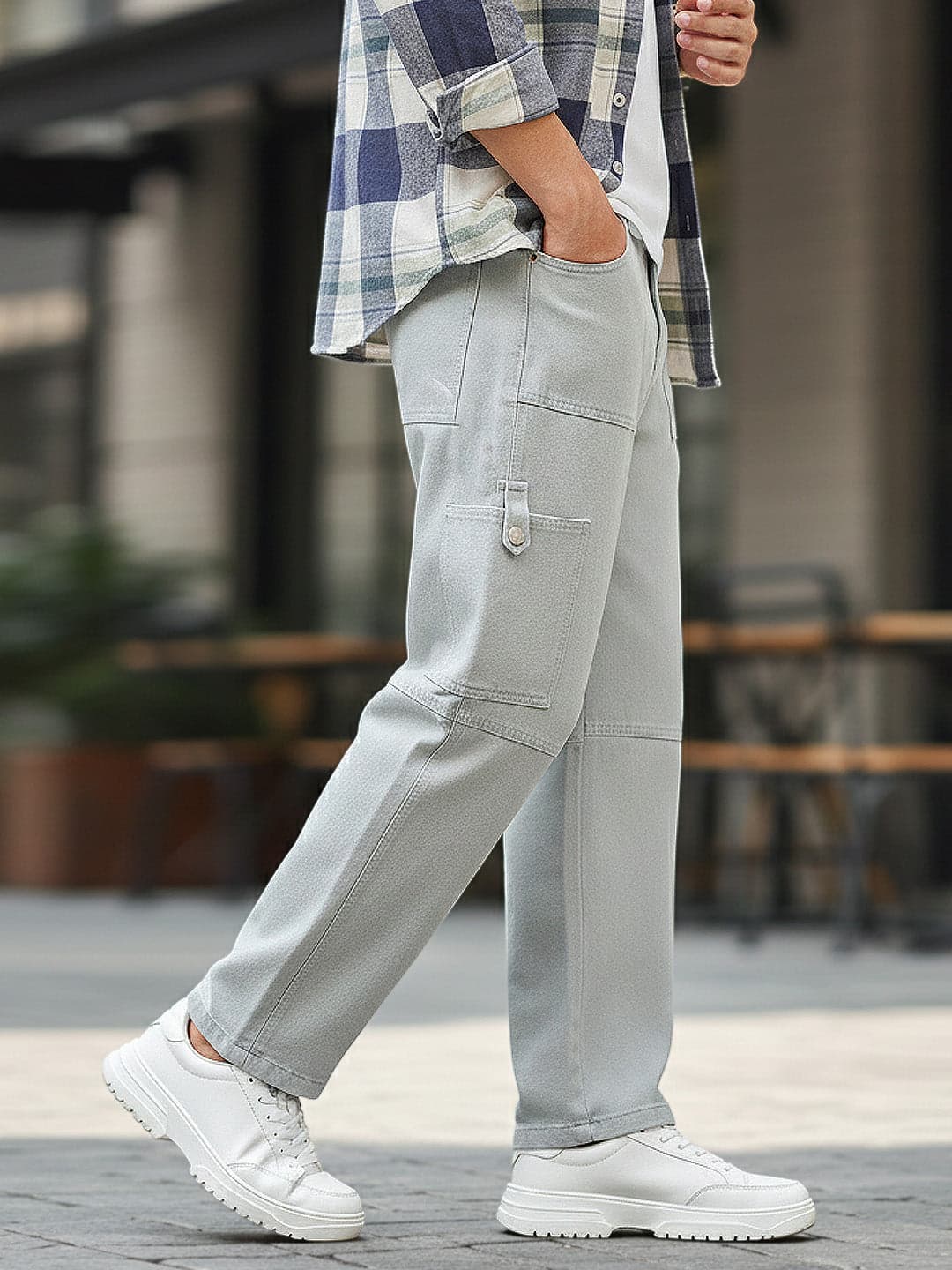 Men's Grey Casual Baggy Fit Solid Mid Rise Jeans