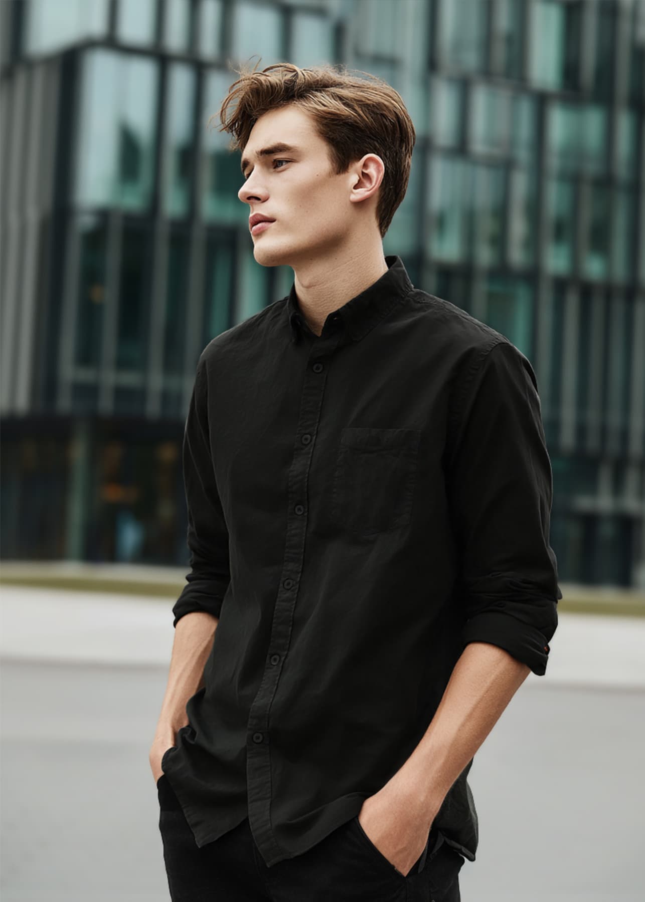 Men's Black Cotton Full Sleeves Regular Fit Casual Solid Shirt