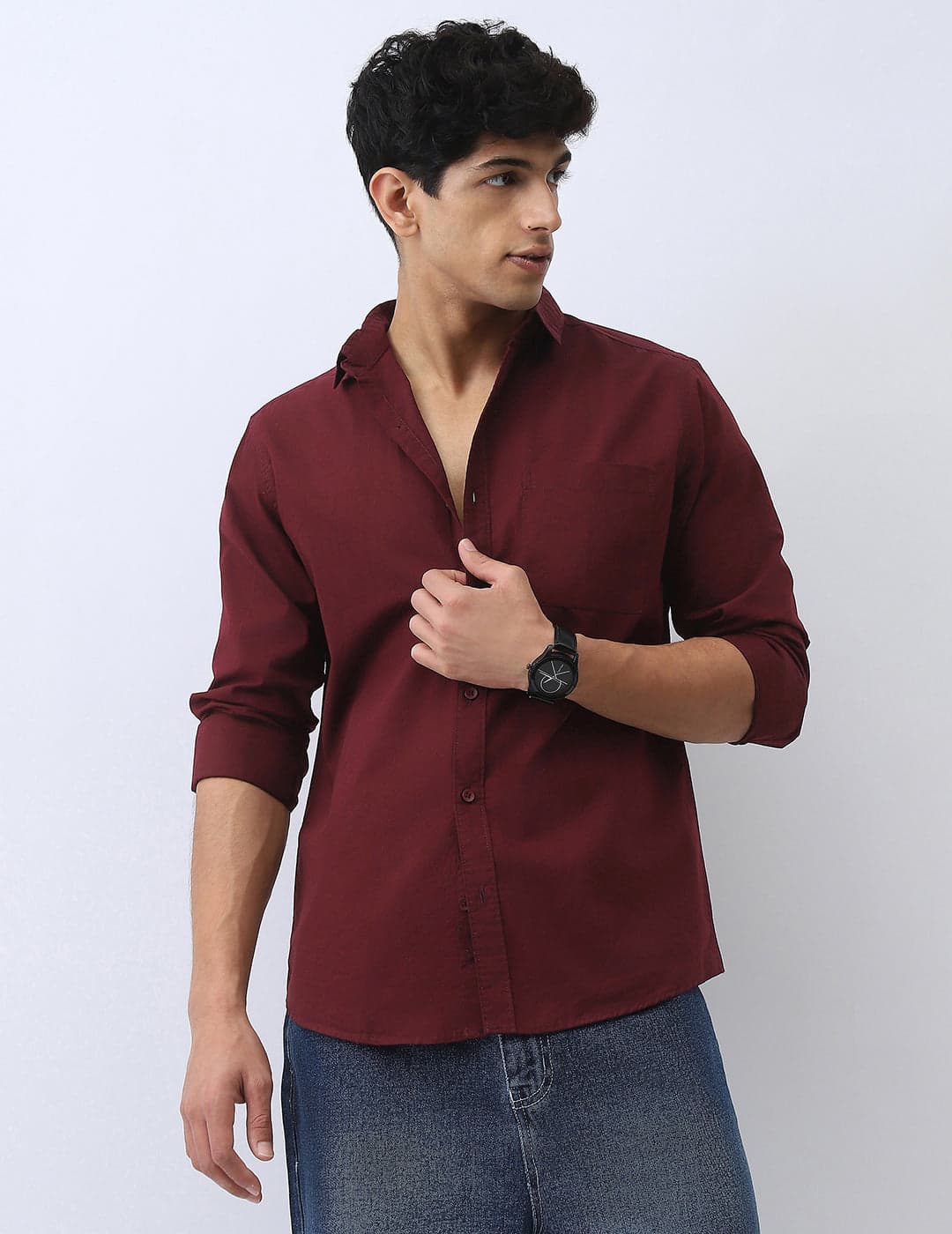 Men's Red Cotton Full Sleeves Regular Fit Casual Solid Shirt