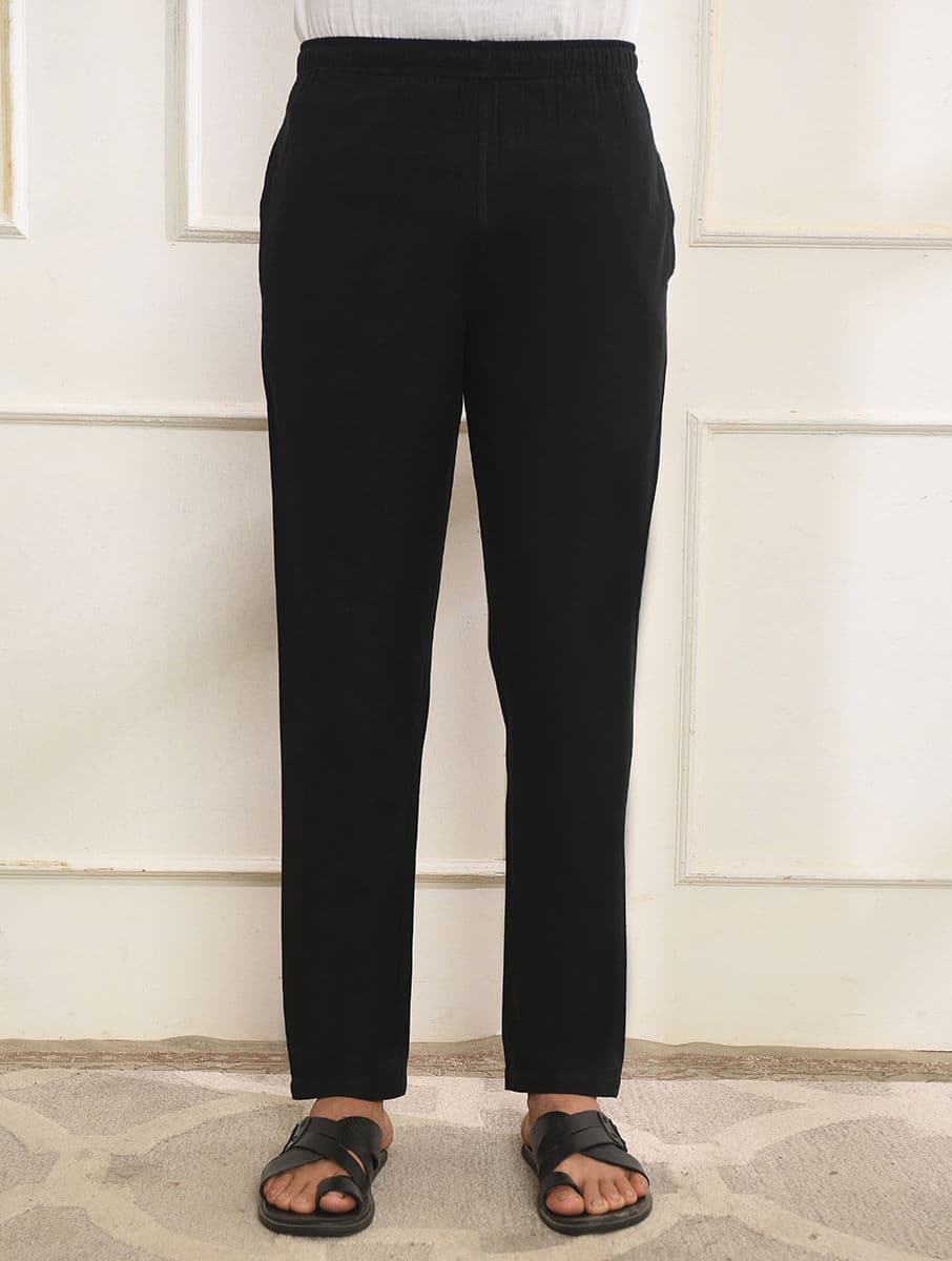 Men's Black Casual Regular Fit Solid Pyjama