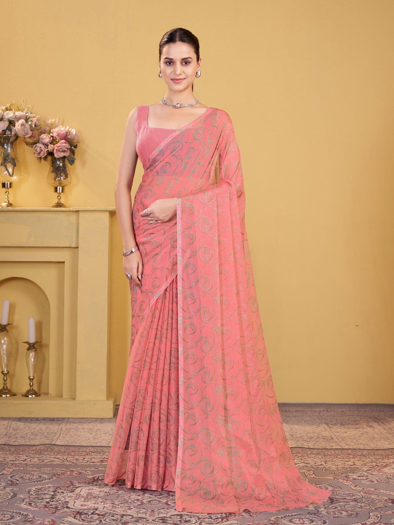 Women's Pink Festive Geometric Saree