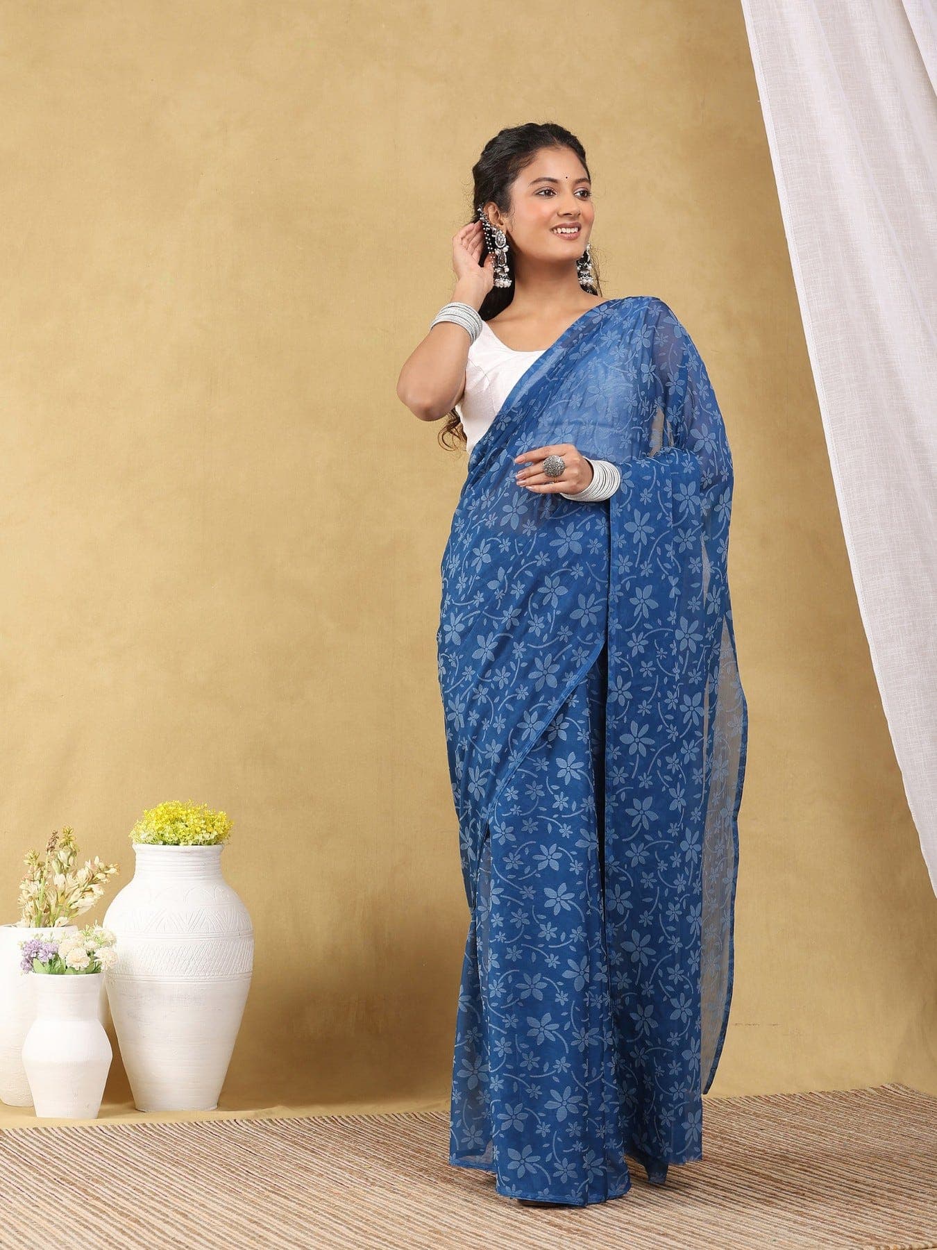 Women's Blue Festive Floral Saree