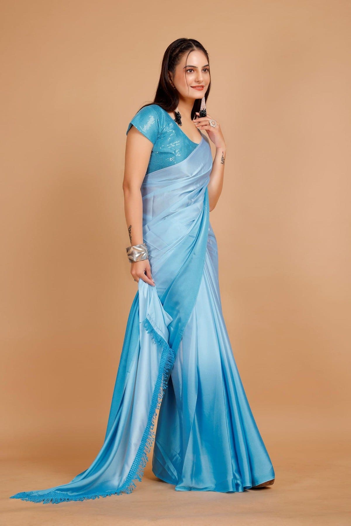 Women's Blue Festive Printed Saree