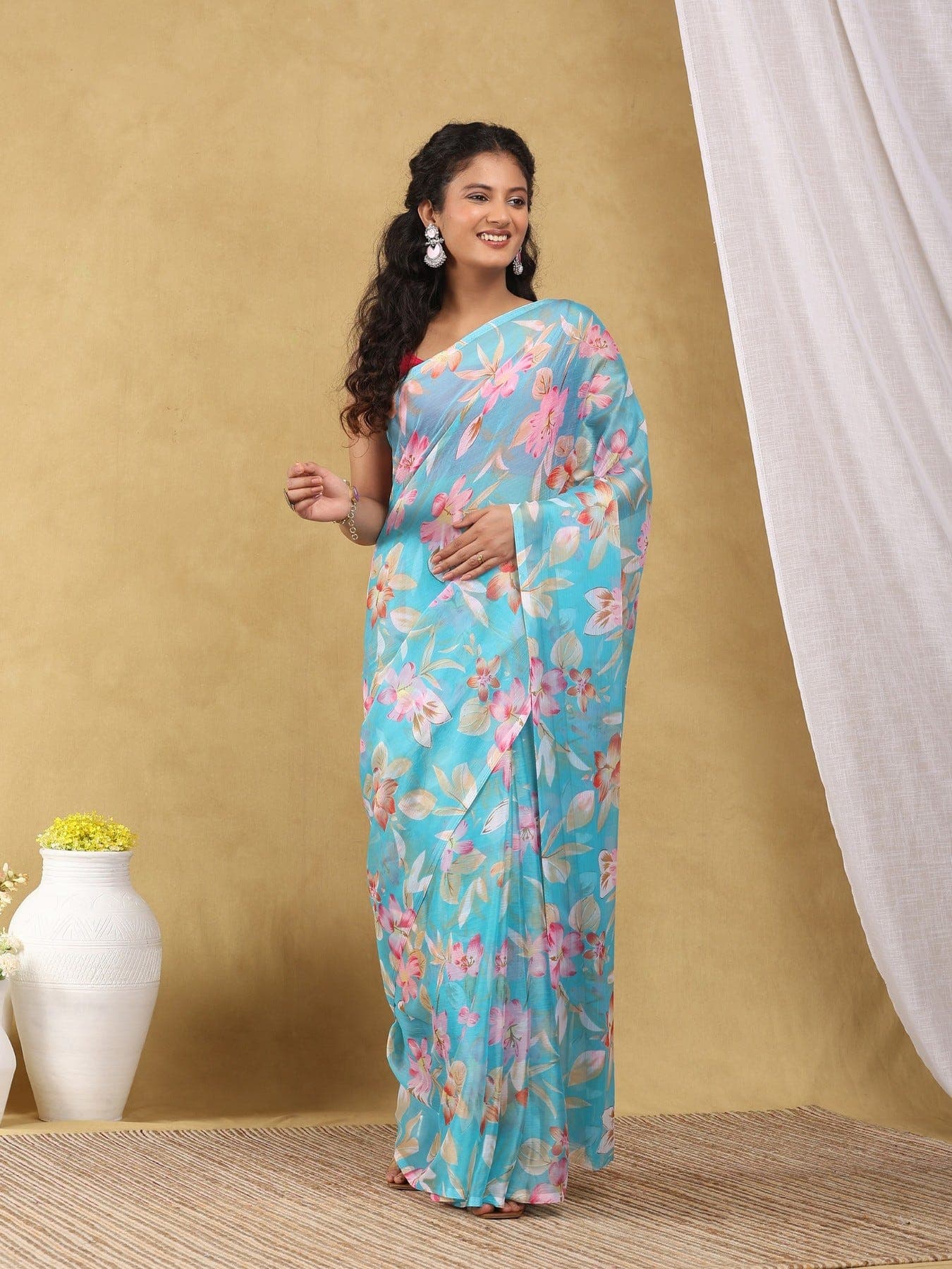 Women's Blue Festive Floral Saree