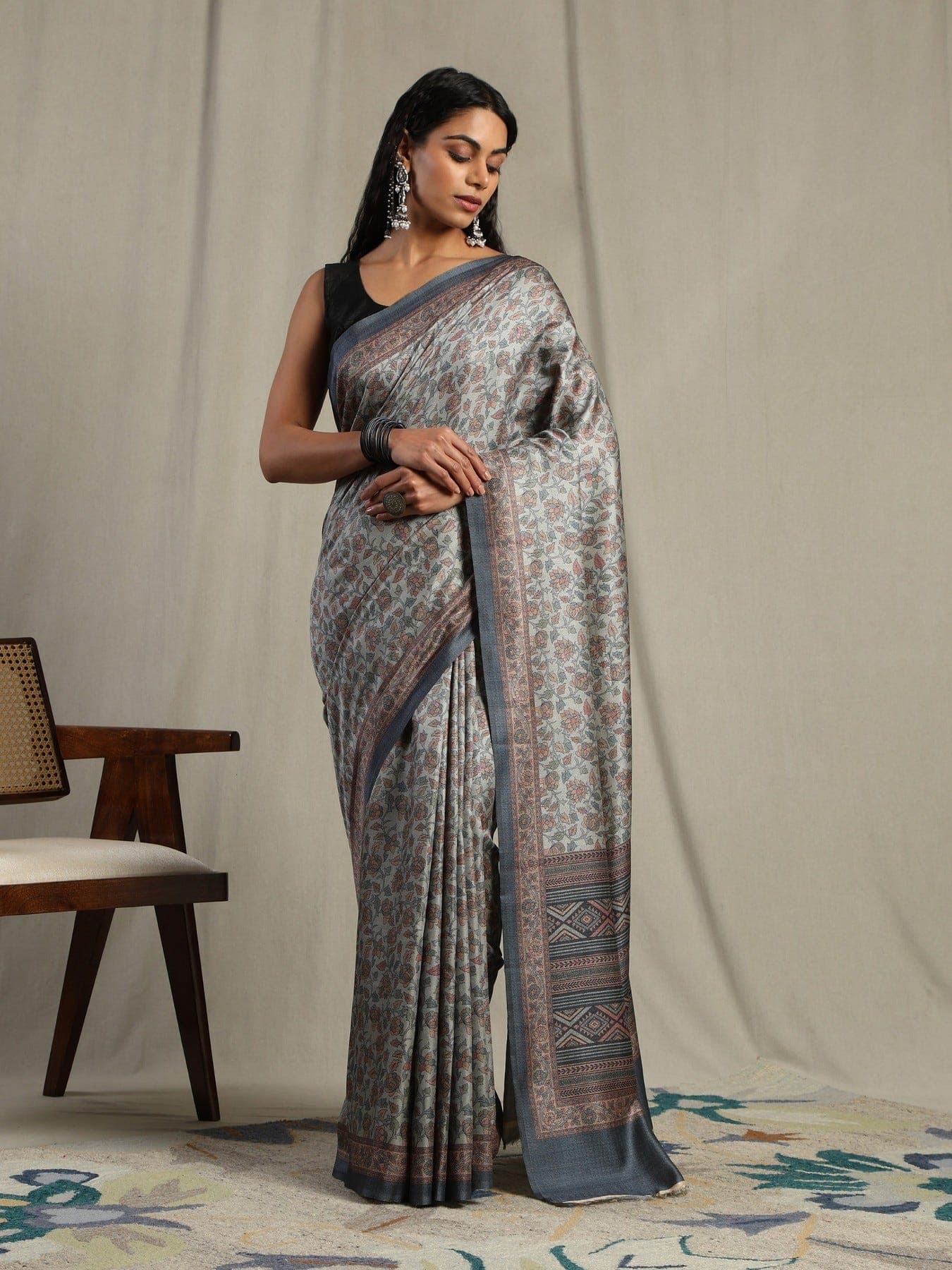 Women's Grey Festive Printed Saree