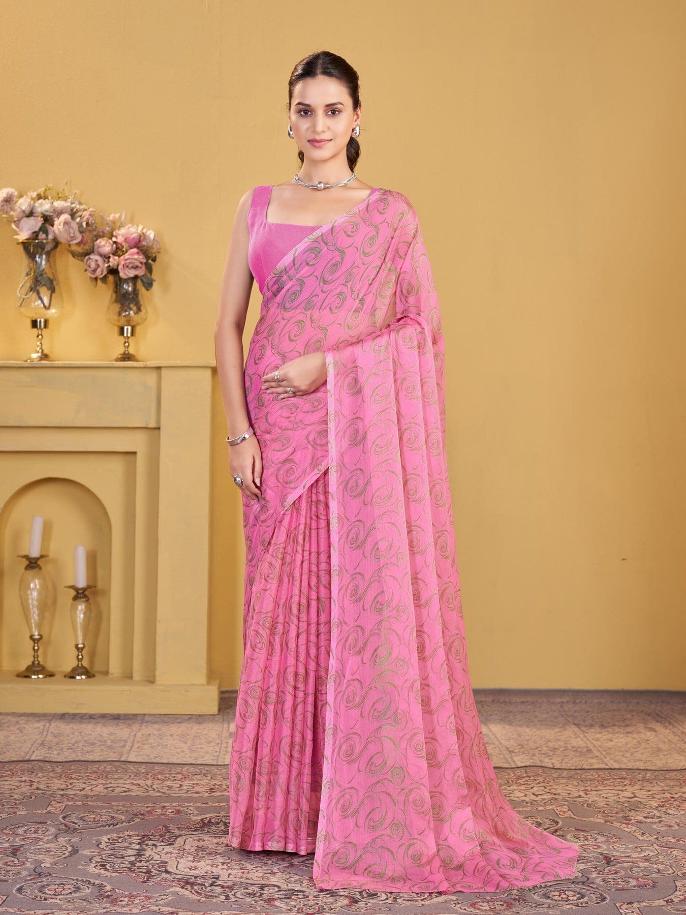 Women's Pink Festive Geometric Saree