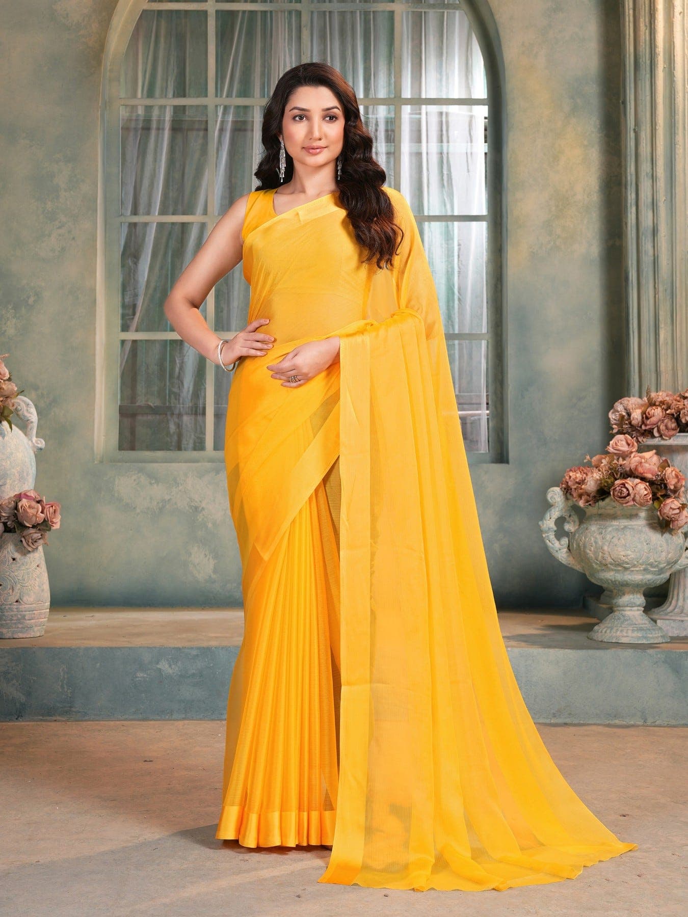 Women's Yellow Festive Printed Saree