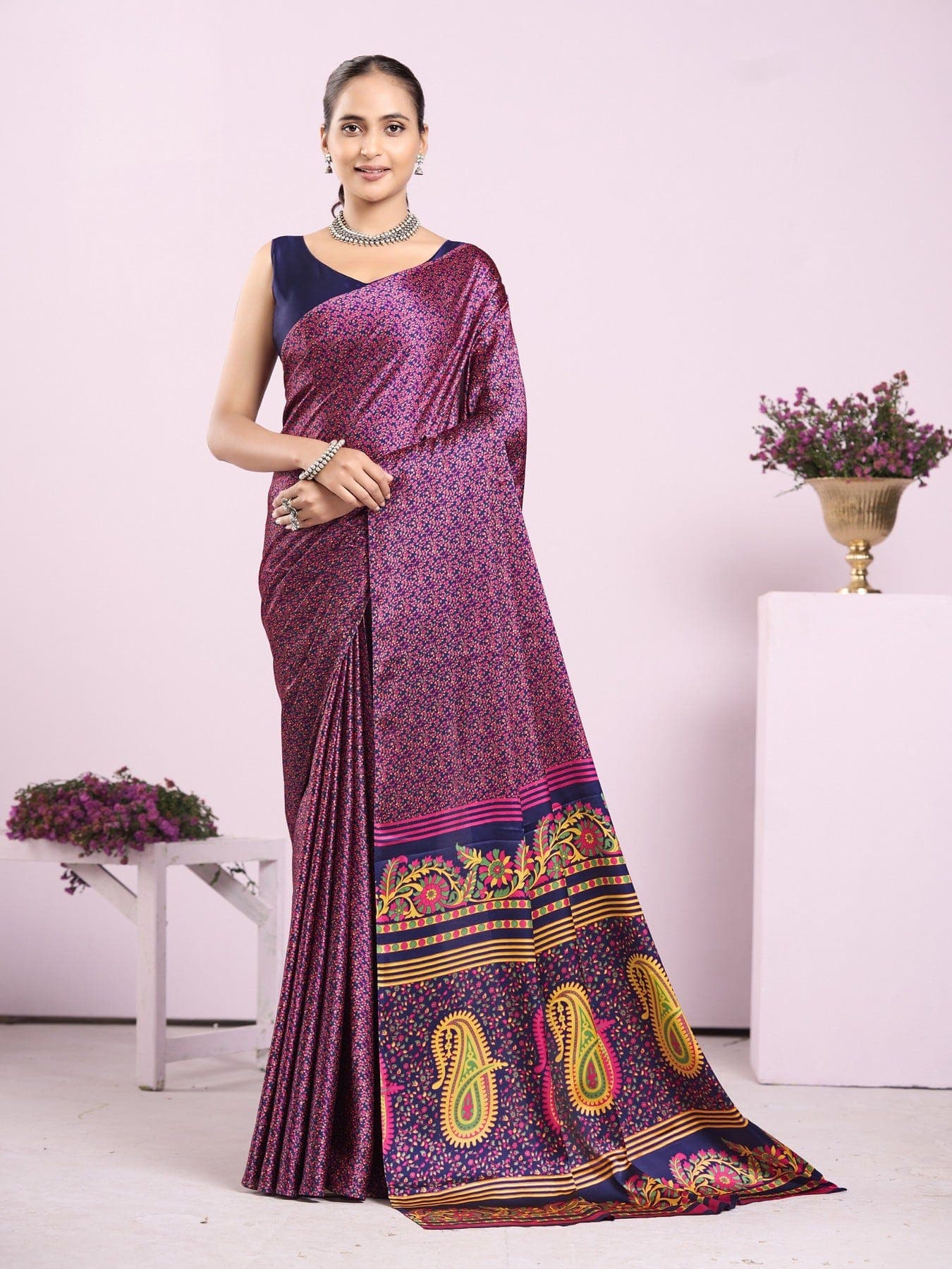 Women's Pink Festive Floral Saree