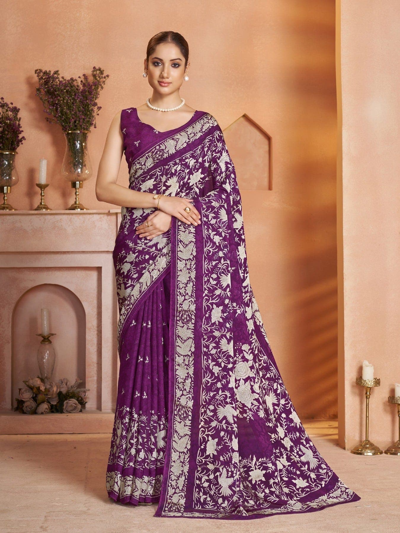 Women's Purple Festive Floral Saree