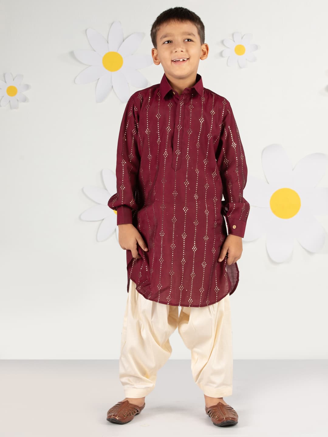 Boys Red Festive Printed Embroidered Full Sleeves Kurta and Patiala Set