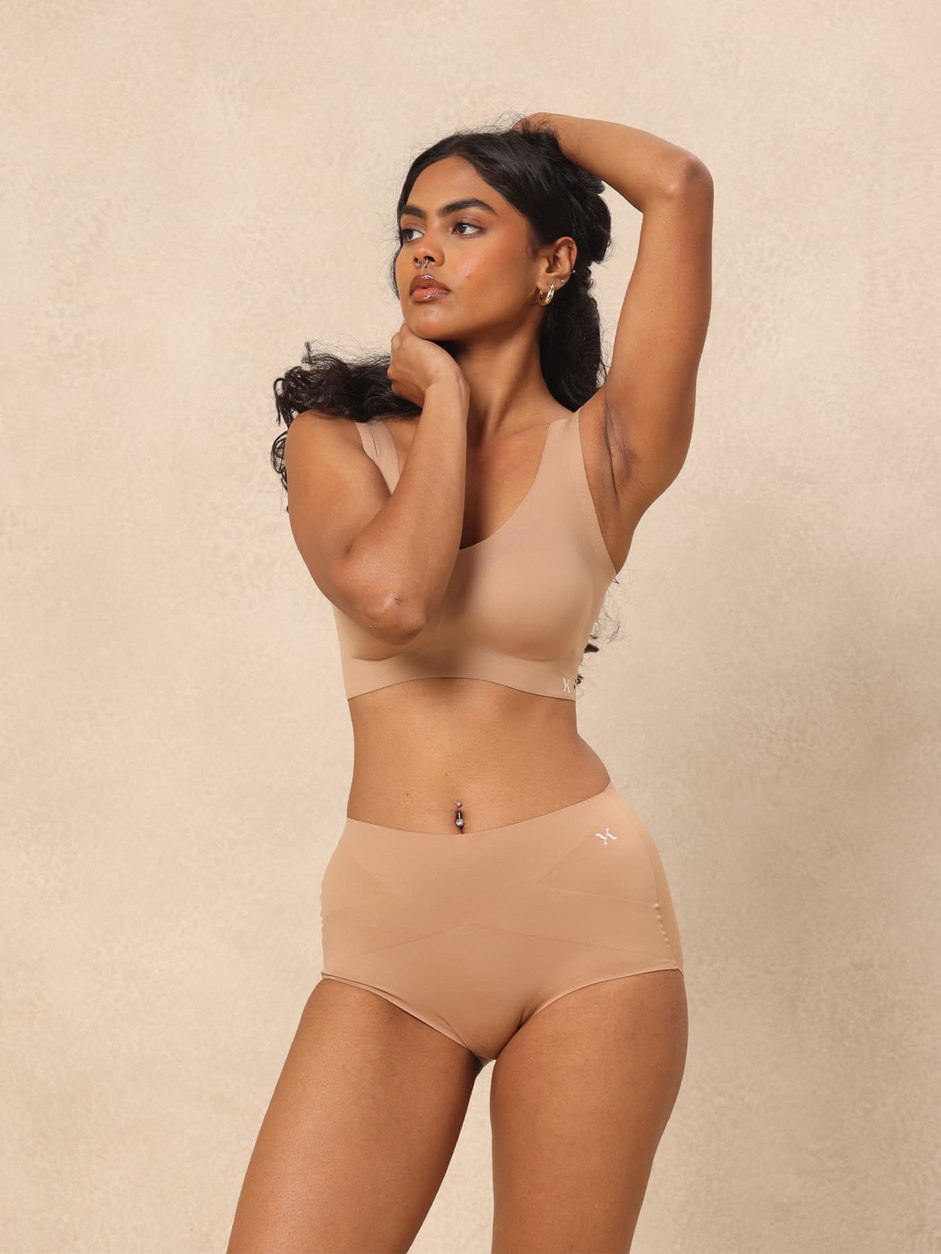 Women's Beige Solid High Rise Pull On Shapewear