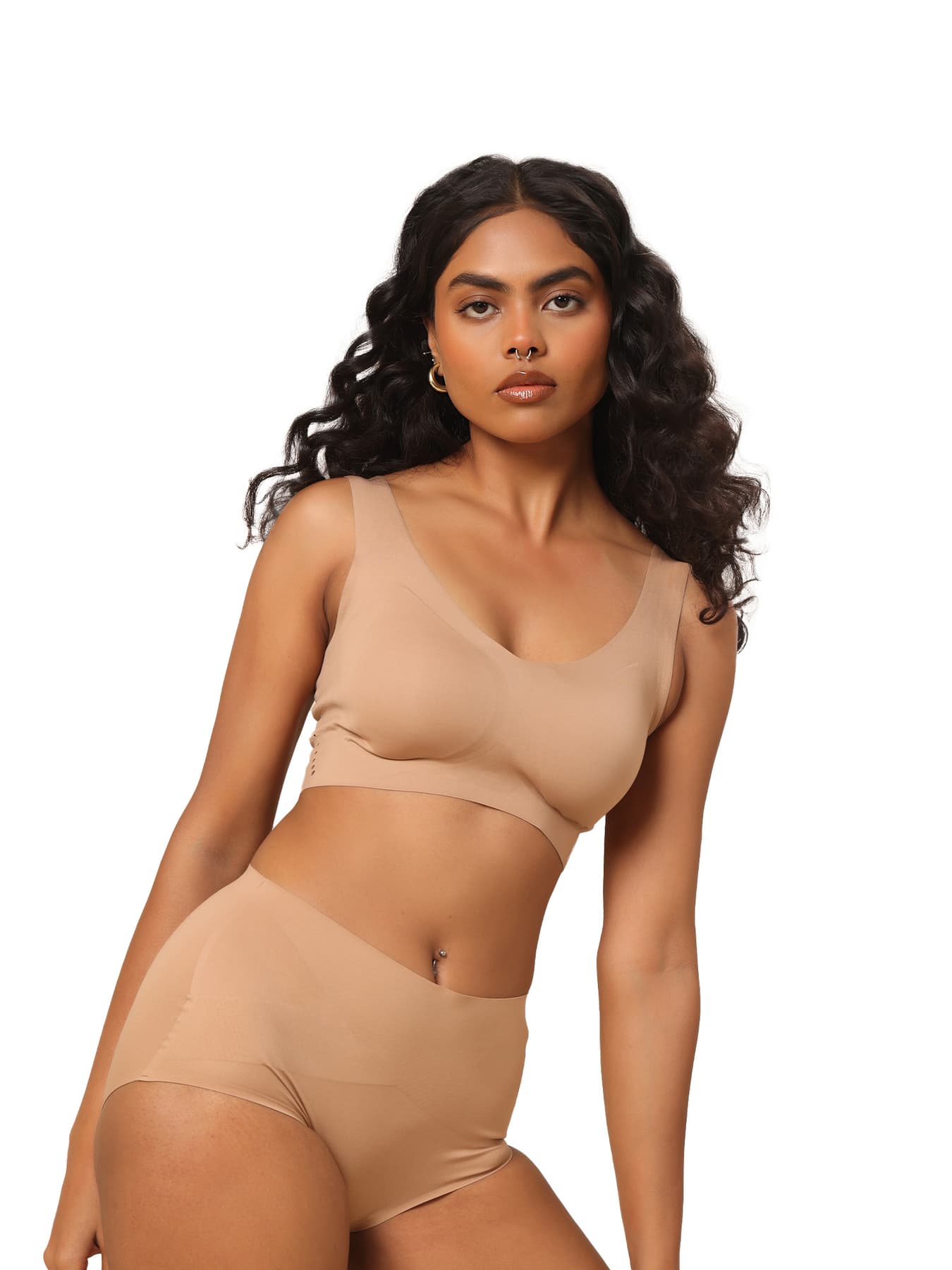 Women's Beige Solid Pull On Bra