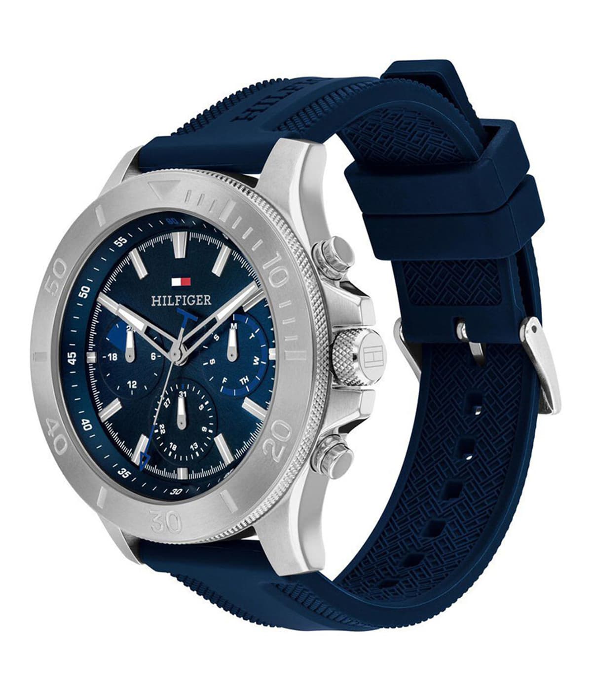 Men's Navy Multifuction Stainless Steel & Silicone Strap Dial Analog Watch