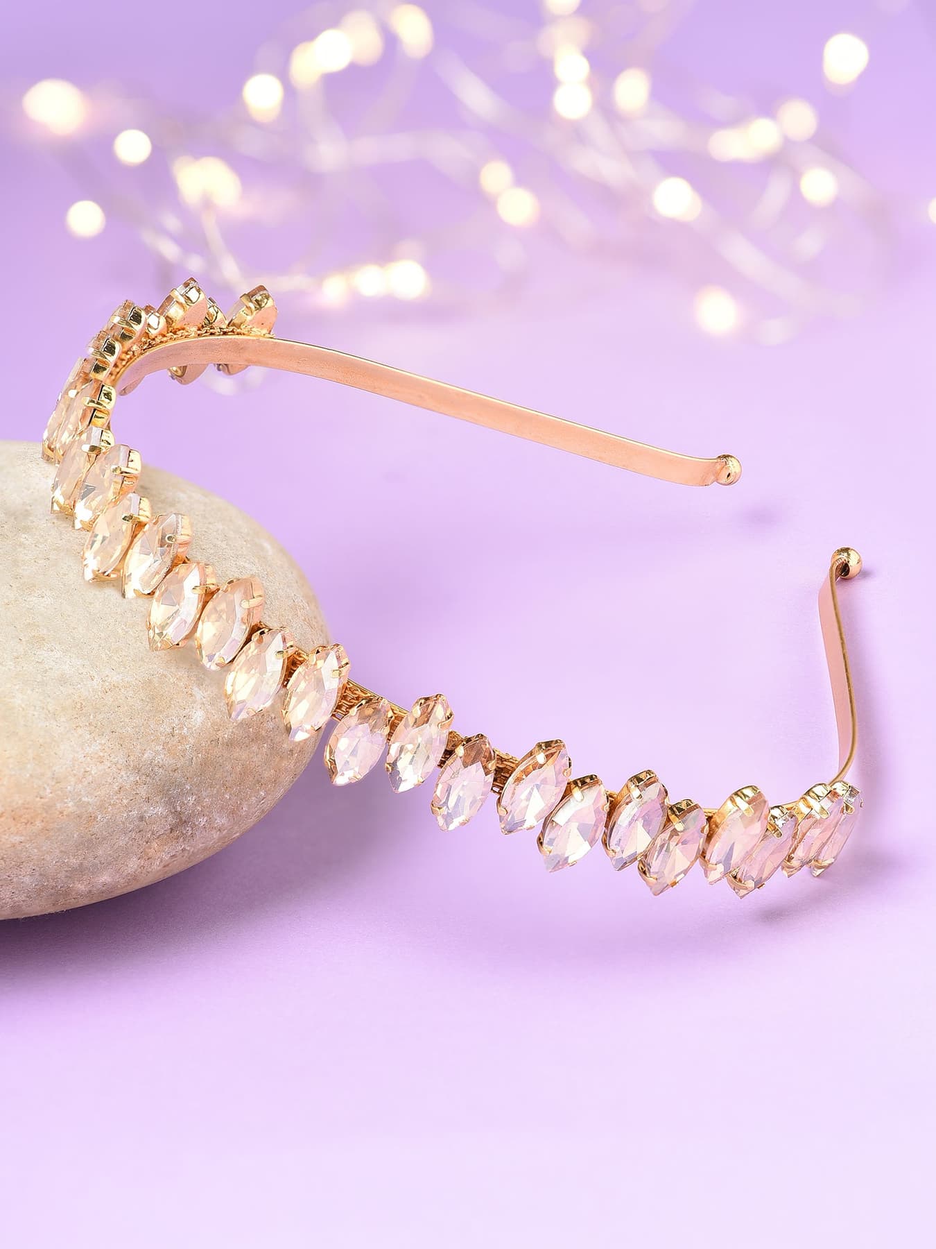 Women's Gold Tone Dazzling Marquee Stones Embellished Contemporary Hair Band