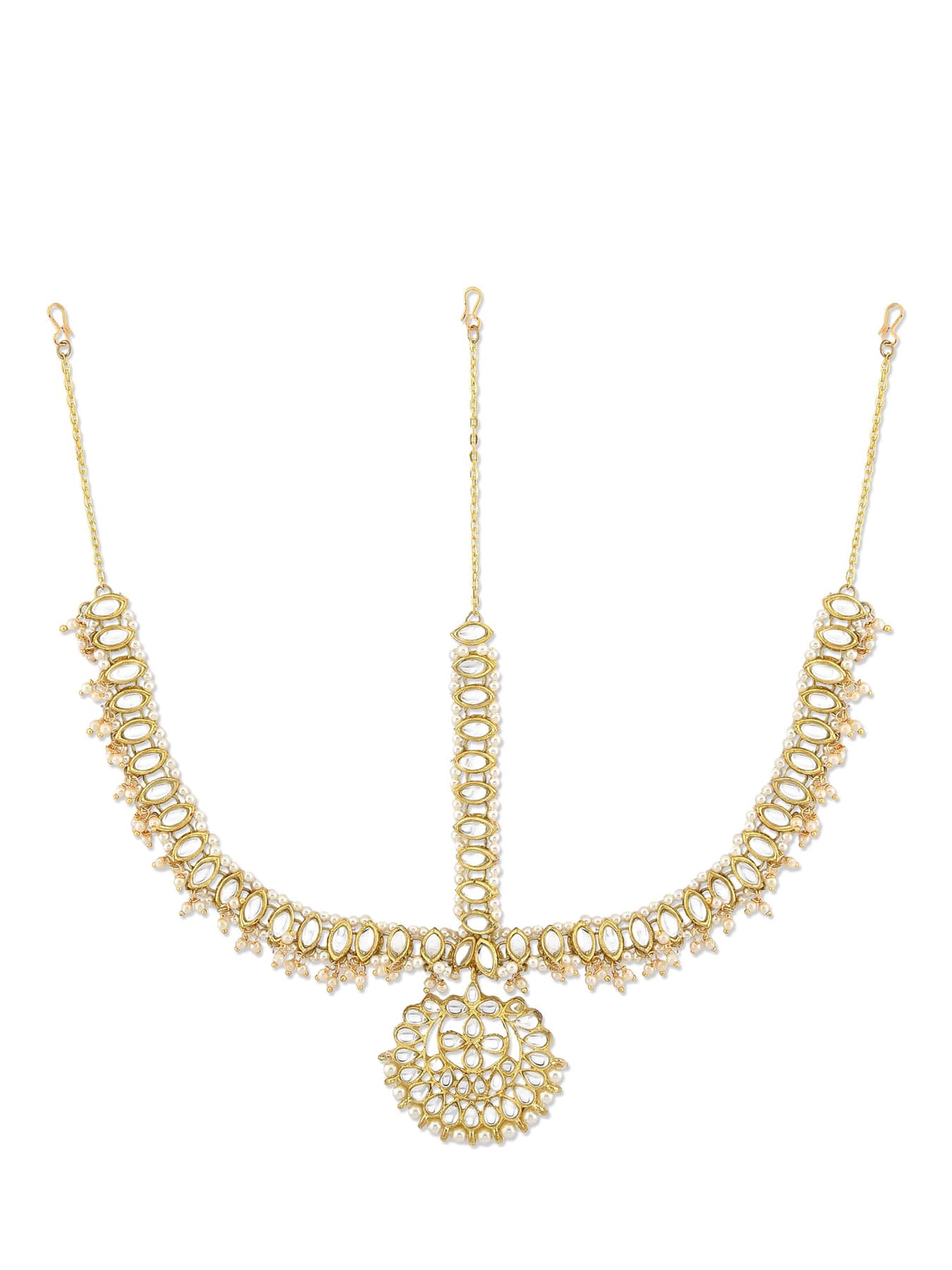 Women's Gold Tone Kundan Bridal MathaPatti Style Maangtikka