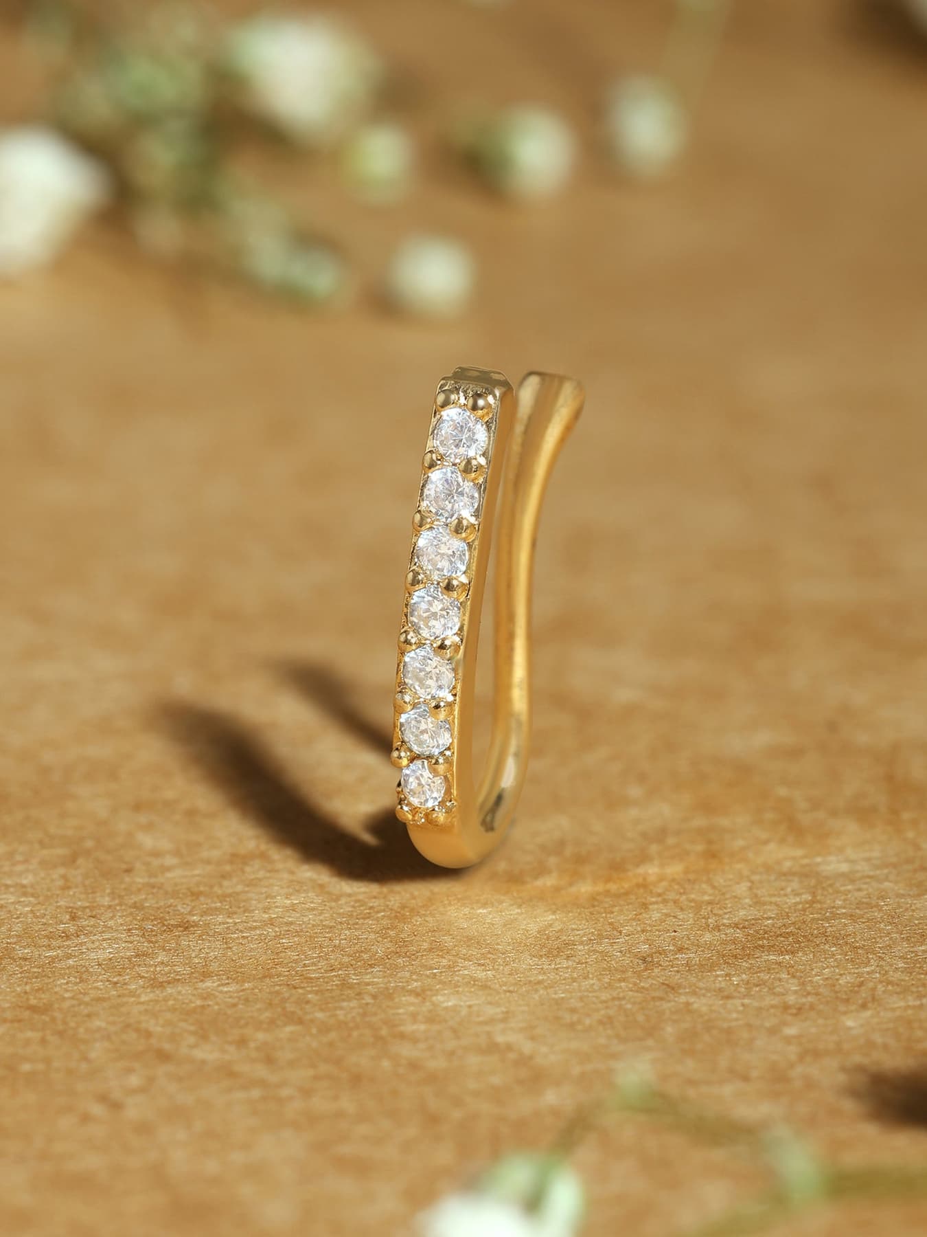 Women's Gold Tone Cubic Zirconia Embellished Contemporary Brass Clip On Nose Pin