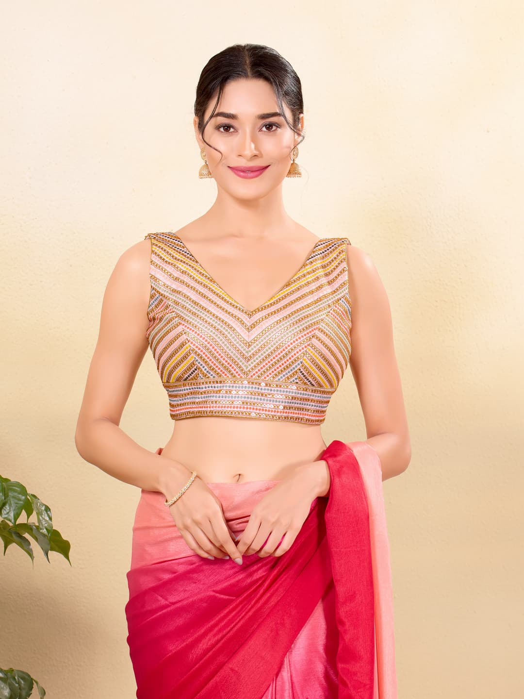 Women's Multicolor Festive Embellished Padded Saree Blouse